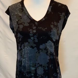 Black And Grey Floral V Neck Tank Top side slit